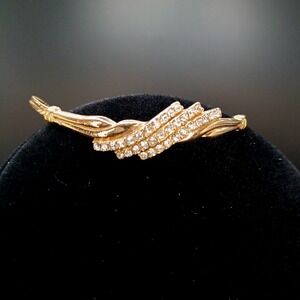 Vintage Avon Bracelet Gold Tone Herringbone Adjustable Sparkly Rhinestone SIGNED